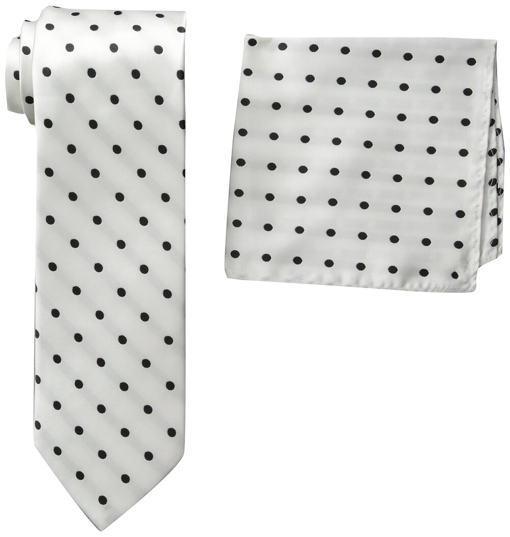 3840 Satin Dot Tie Set, White/Black, One Size